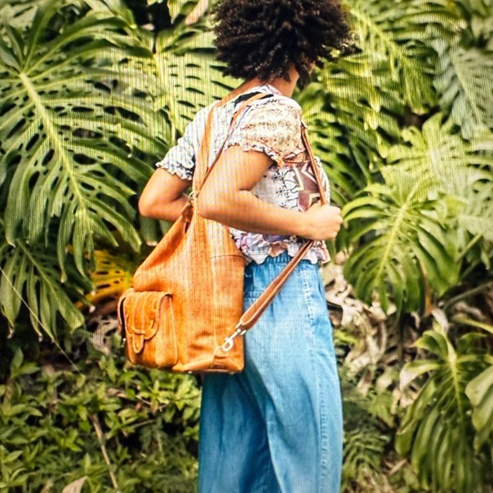 Leather Convertible Backpack Tote - Tan